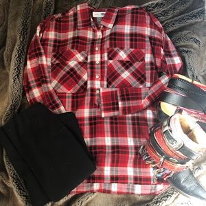 Old Navy Red, Black, and White boyfriend plaid